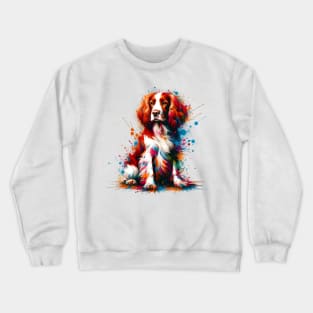 Welsh Springer Spaniel in Colorful Splash Art Crewneck Sweatshirt